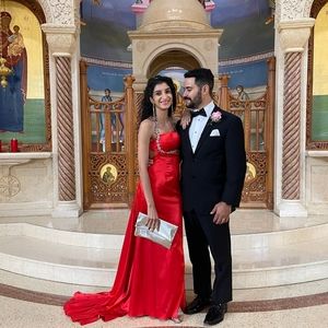 Sexy Clarisse backless red dress train and slit